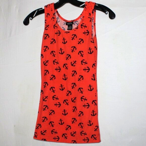 Rue 21 Women's Nautical Anchor Print Tank Top XS – Coral & Black, Stretch Knit - Picture 1 of 7